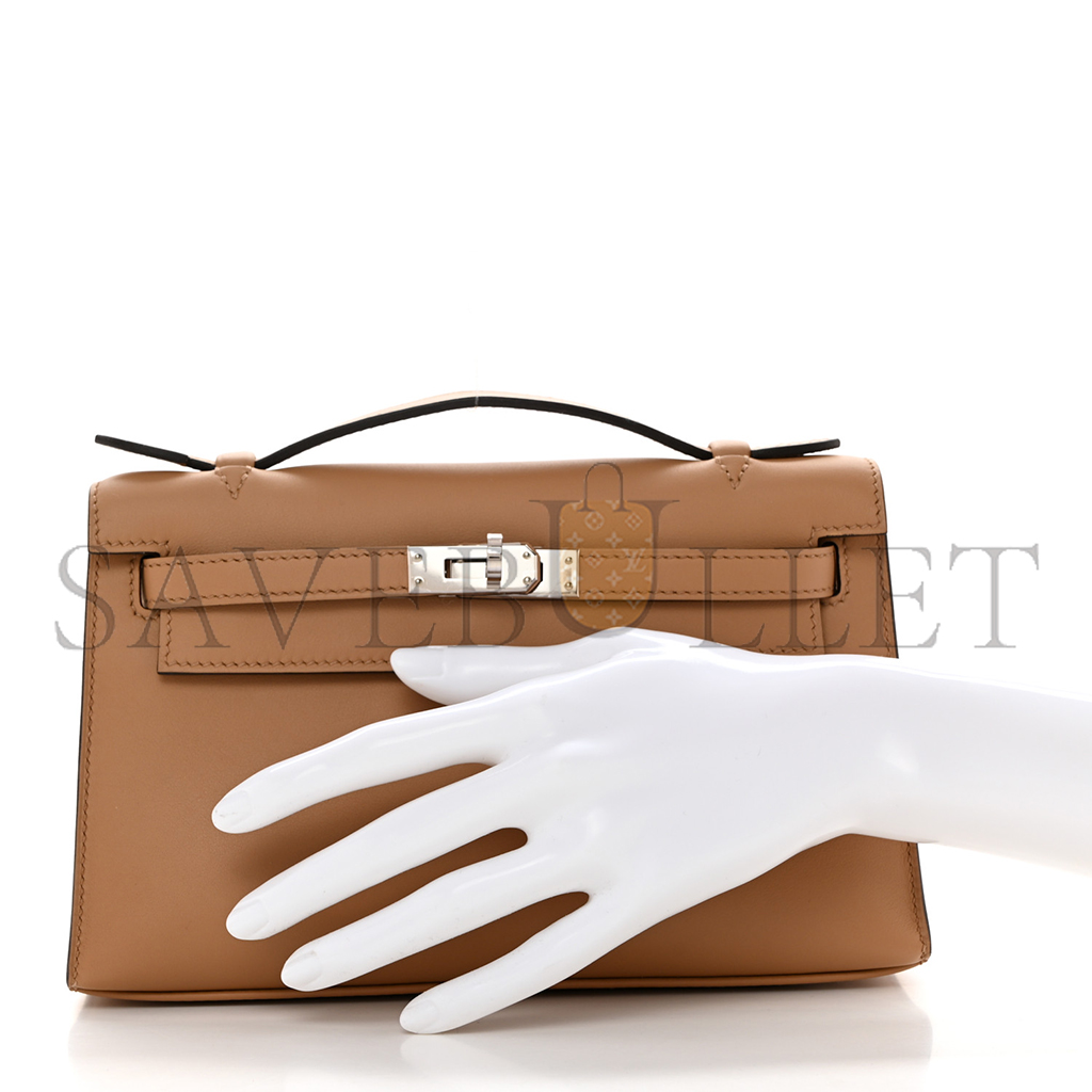 HERMÈS MASTER KELLY POCHETTE CHAI SWIFT PALLADIUM HARDWARE (22*14*7cm) 